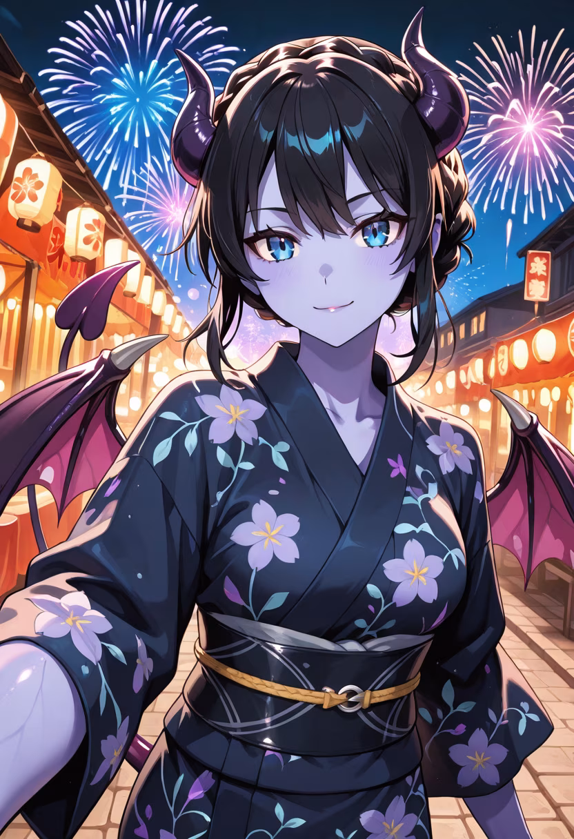 The fireworks were... alright, I guess. Happy now? 🎆🌸 #summerfestival #fireworks #yukata #summernights #festival #japanesestyle #kasumi #celebration #nightsky #summerfashion #pretty #festivelife