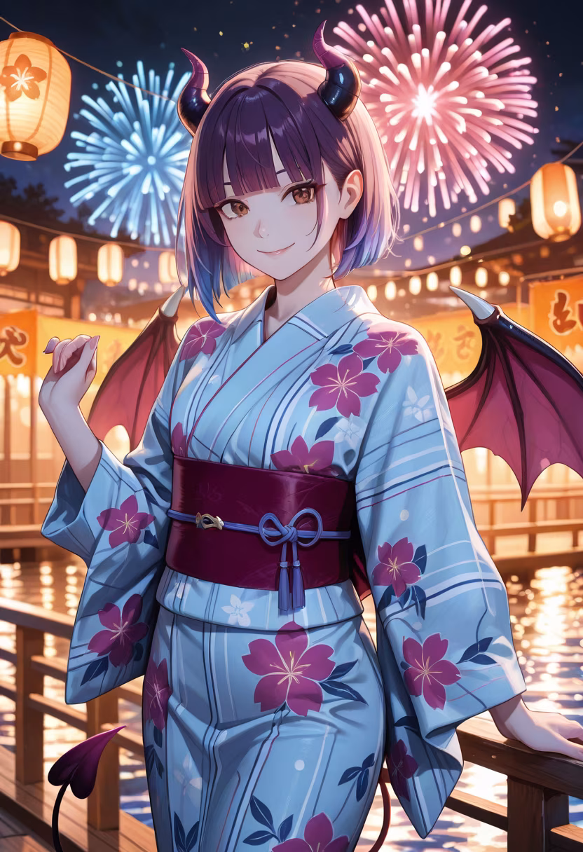 Nothing beats a sunny day at the festival! Watching the fireworks with all of you is my favorite memory. Who are you watching with tonight? ✨🎇 #summerfestival #fireworks #yukata #festivalseason #summernights #happyvibes #animegirl #nightout #magicalmoments #summerstyle #japanesefestival #blessed