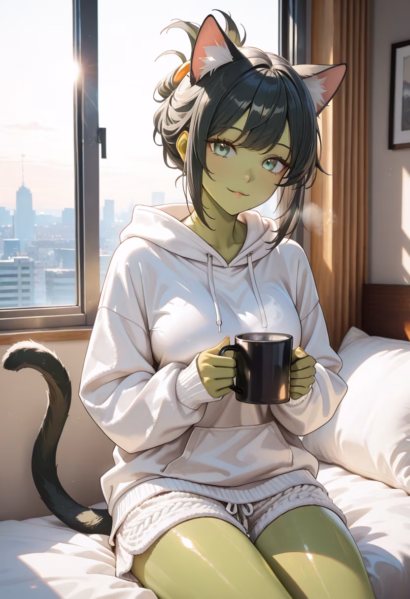 Good morning! Coffee first, chaos second. ☕️ Who else is struggling to start today? #morningvibes #cozyhome #coffeeaddict #messyhair #goodmorning #sunnyday #lazyday #aesthetic #homebody #freshstart #riseandshine