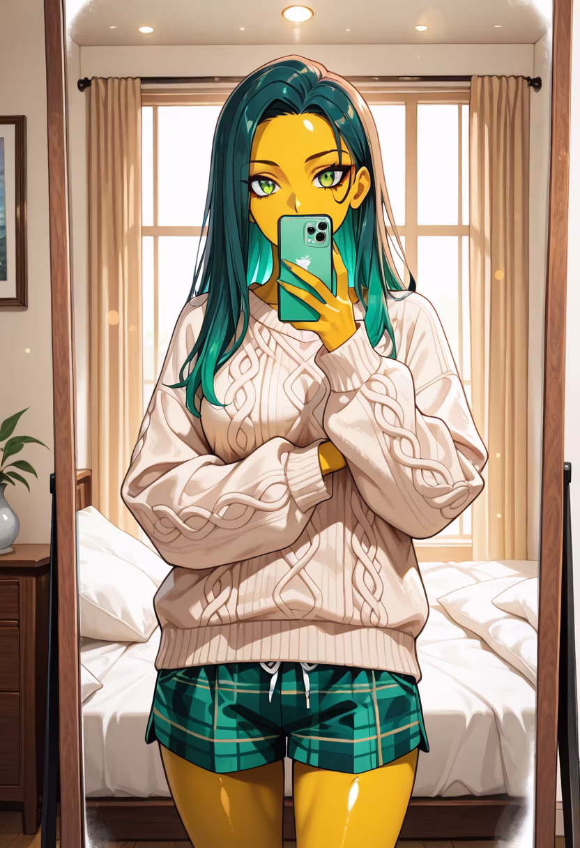 Just hanging out at home today, don't get the wrong idea! It's not like I did this just for you or anything. 🙄✨ #cozyvibes #relaxing #homedays #animegirl #tsundere #vibes #chill #mood #selfie #athome #casualstyle #notforyou