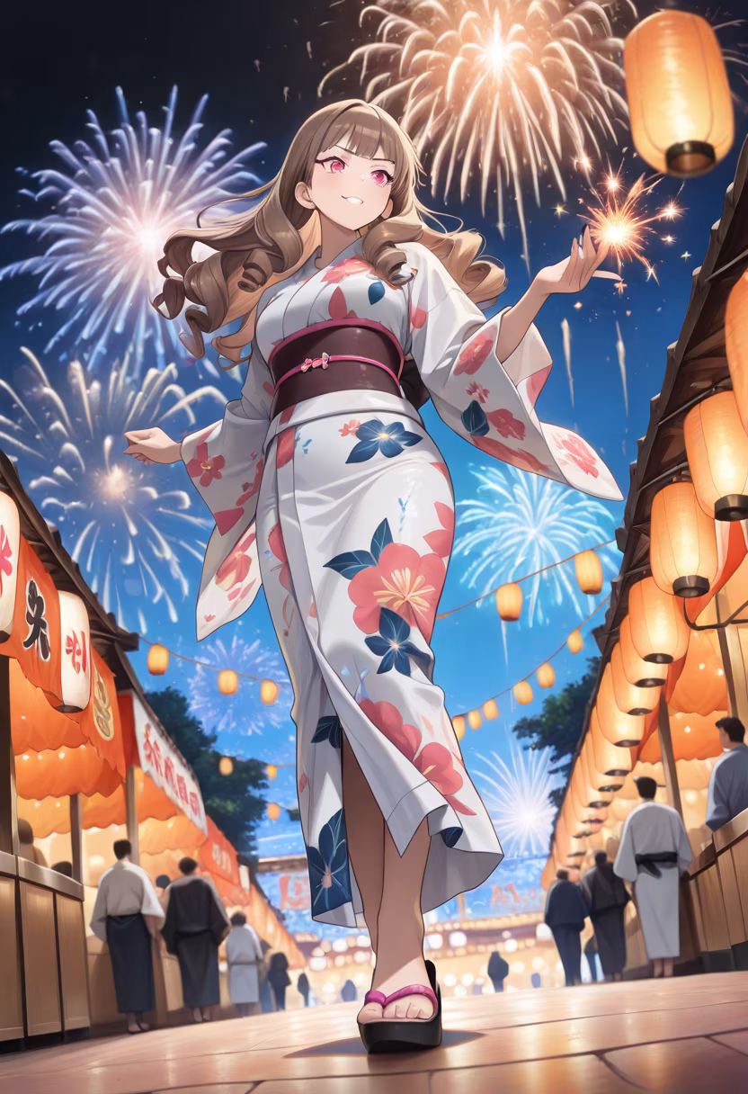 Managed to find the perfect spot to watch the fireworks tonight. Don't stare too long, okay? 🎆✨ #summernights #festivalvibes #fireworks #meimei #tsundere #summerstyle #japanesefestival #yukata #nightout #glow #summerfun #dontstare