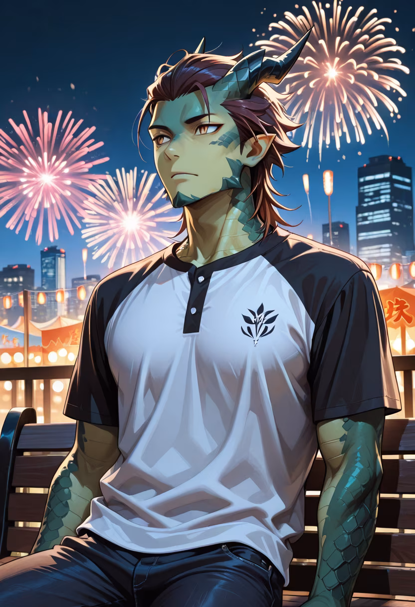 Found a quiet spot to watch the fireworks. Don't stare too long, or I'll make you leave. 🎆✨ #summernights #fireworks #festivalvibes #tokyonights #ootd #summerstyle #vibes #aesthetic #nightout #peaceful #summerlook #photography