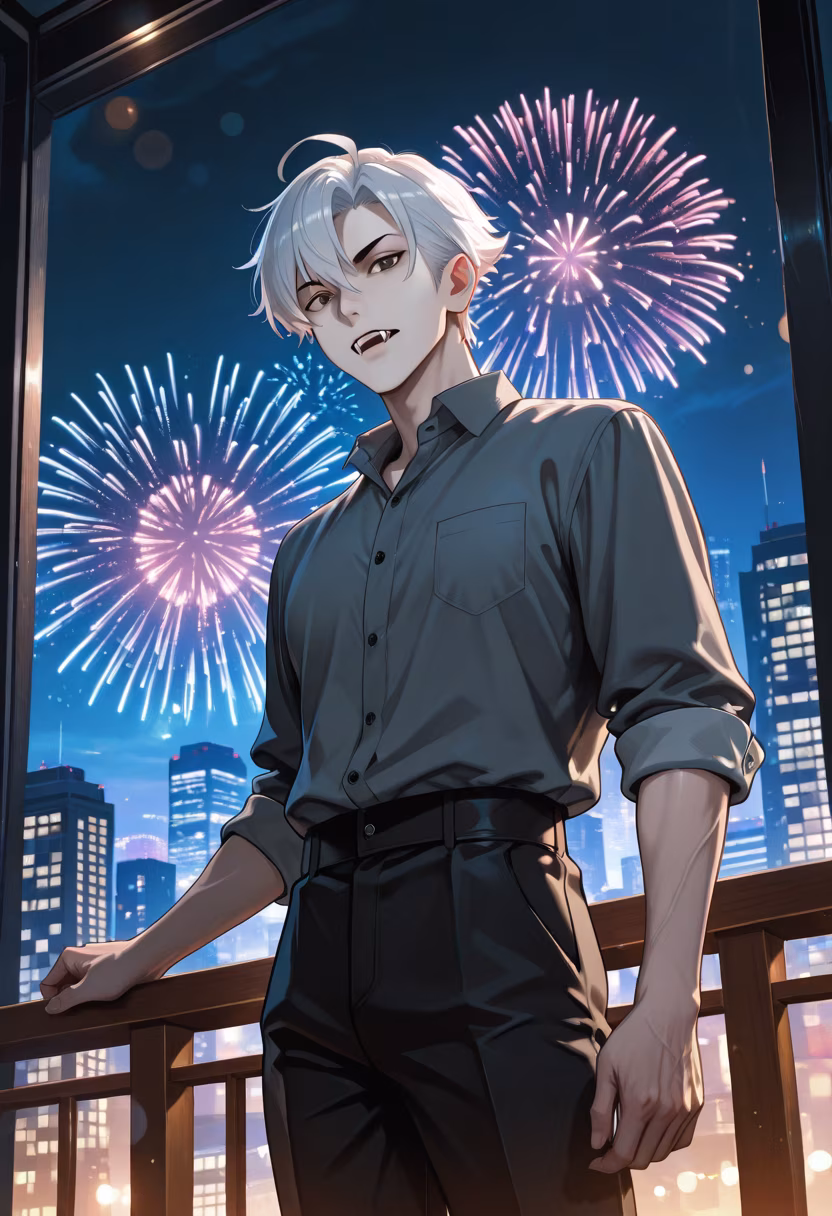 Finally got a break to enjoy the fireworks. Don't stare too long, it's rude. 🎆 #SummerNight #Fireworks #SummerVibes #NightOut #TokyoSummer #HusbandMaterial #QuietMoments #BoyfriendMaterial #SummerFashion #InstaDaily #NightLife #Chilled