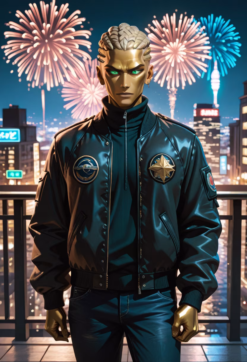 Found the perfect spot to watch the fireworks. Don't look at me like that, I just wanted to see the show. 🎆 #SummerVibes #FireworksNight #CityLights #NightOut #SummerNights #InstaGood #CoolGuy #FashionStyle #Streetwear #Summer2024 #Relaxing