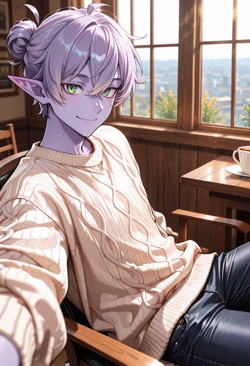 Just hanging out at the local cafe today, recharging my batteries. Hope your day is as chill as this latte! ☕✨ #cozyvibes #coffeetime #relaxing #weekendmood #selfie #mensfashion #aesthetic #goodvibes #chillout #dailylook #instagood #shota