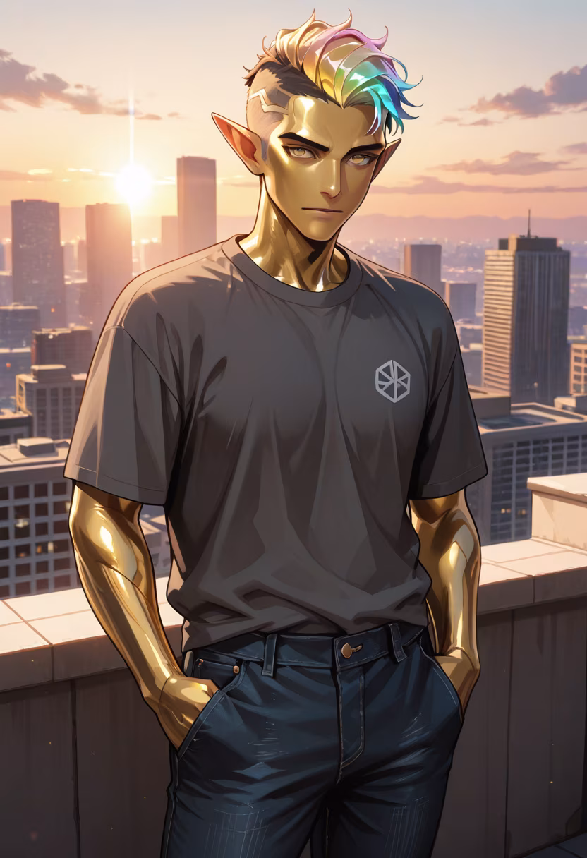 Caught the perfect light today. Don't get used to me being this chill. #goldenhour #sunsetvibes #rooftop #cityviews #aesthetic #chilling #notmyusualvibe #mood #goldenlight #photography #mensstyle