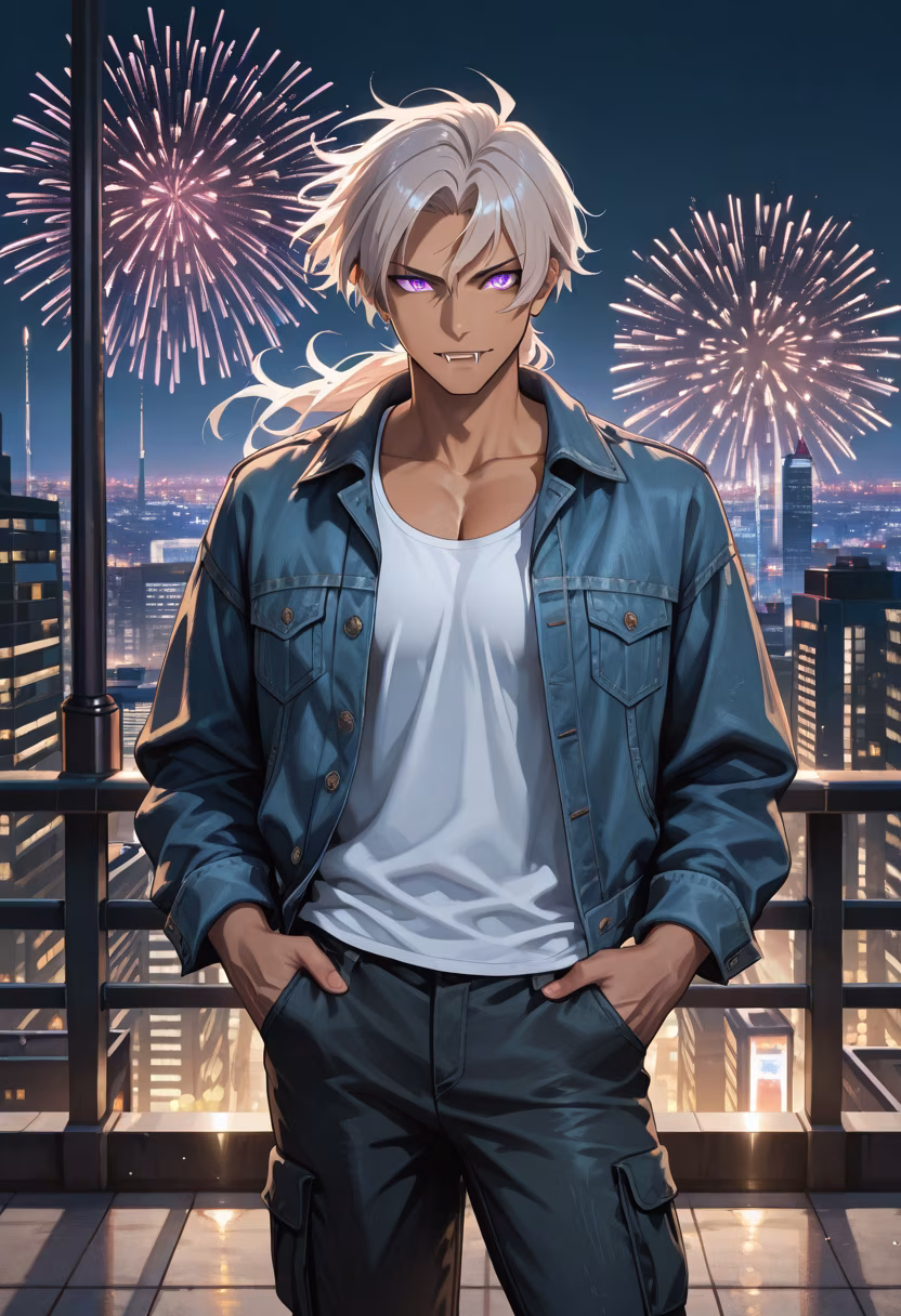 Found a quiet spot to watch the fireworks. Don't look at me like that, I just wanted to get away from the crowd for a bit. #summernights #fireworks #festival #chill #nightvibes #citylights #summerstyle #fashion #menswear #aesthetic #mood #tsundere