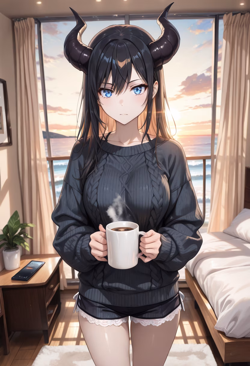 Don't get the wrong idea, I just made too much coffee. It's not like I made it specifically for you or anything. Hmph! ☕️ #morningvibes #coffeelover #staycozy #messyhair #morninglight #earlybird #aesthetic #lazyday #justwokeup #homebody #goodmorning #tsundere