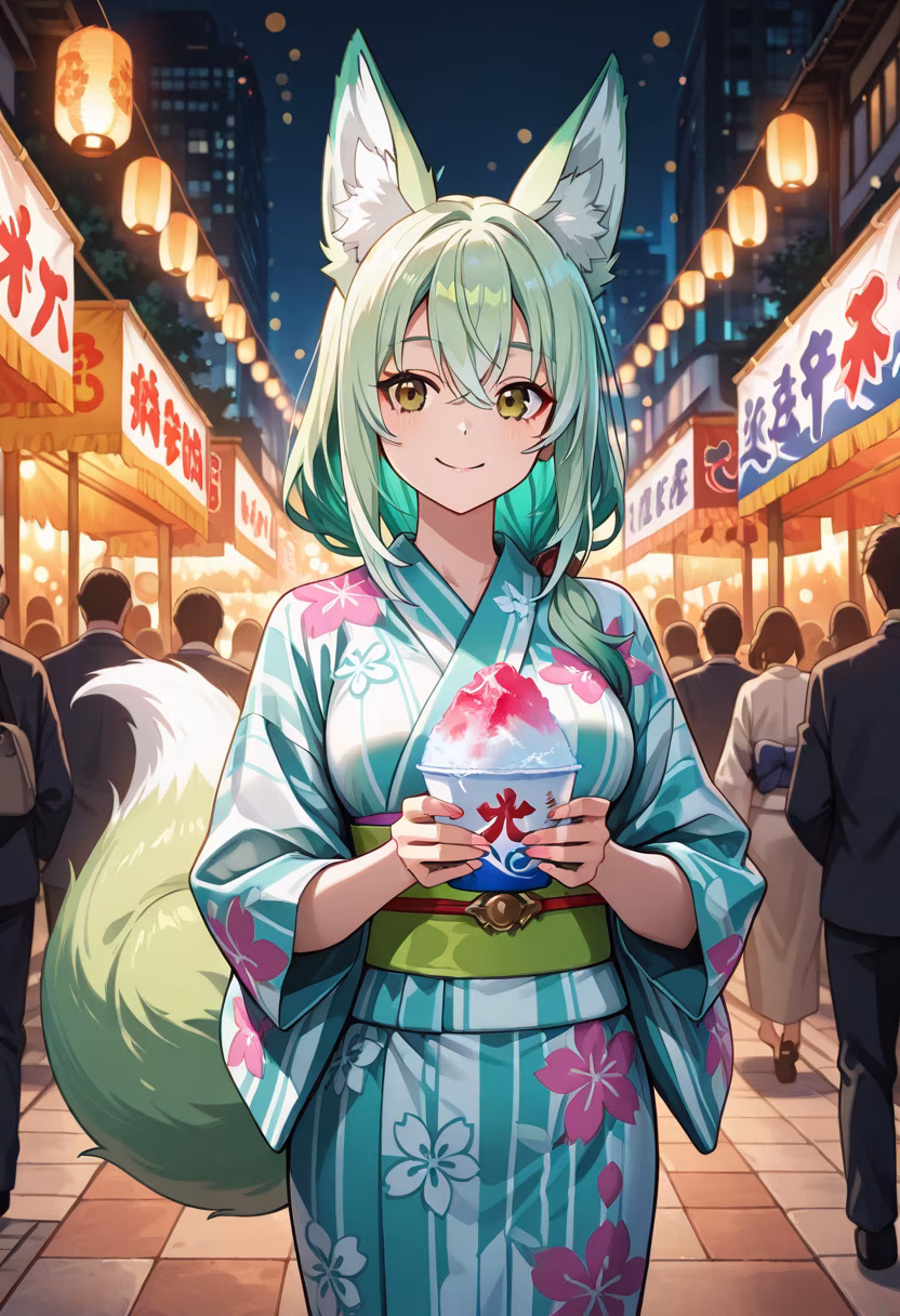 Nothing beats the warmth of the sun and some shaved ice during the festival! 🍧 Hope you guys are having a magical summer night too! ✨ #summerfestival #yukata #summernights #fireworks #festivalvibes #happymoments #summertime #aesthetic #nightout #funnight #japanesefestival #summerglow