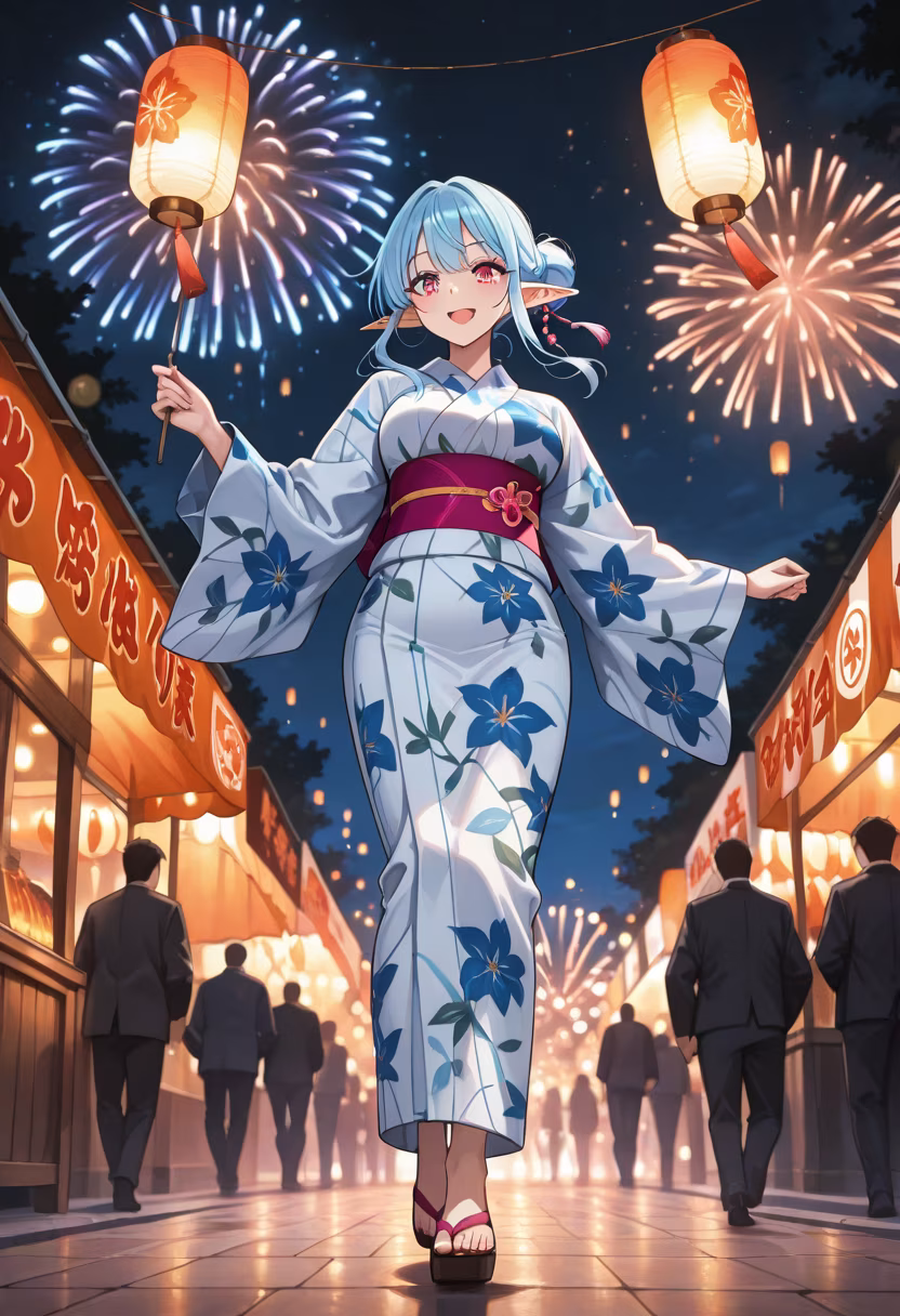 Nothing beats the warmth of a festival night under the fireworks! Who wants to grab some cotton candy with me? 🎆✨ #summerfestival #fireworks #nightout #festivalvibes #summernights #emiko #fun #memories #ootd #summerstyle #japanesefestival #bliss