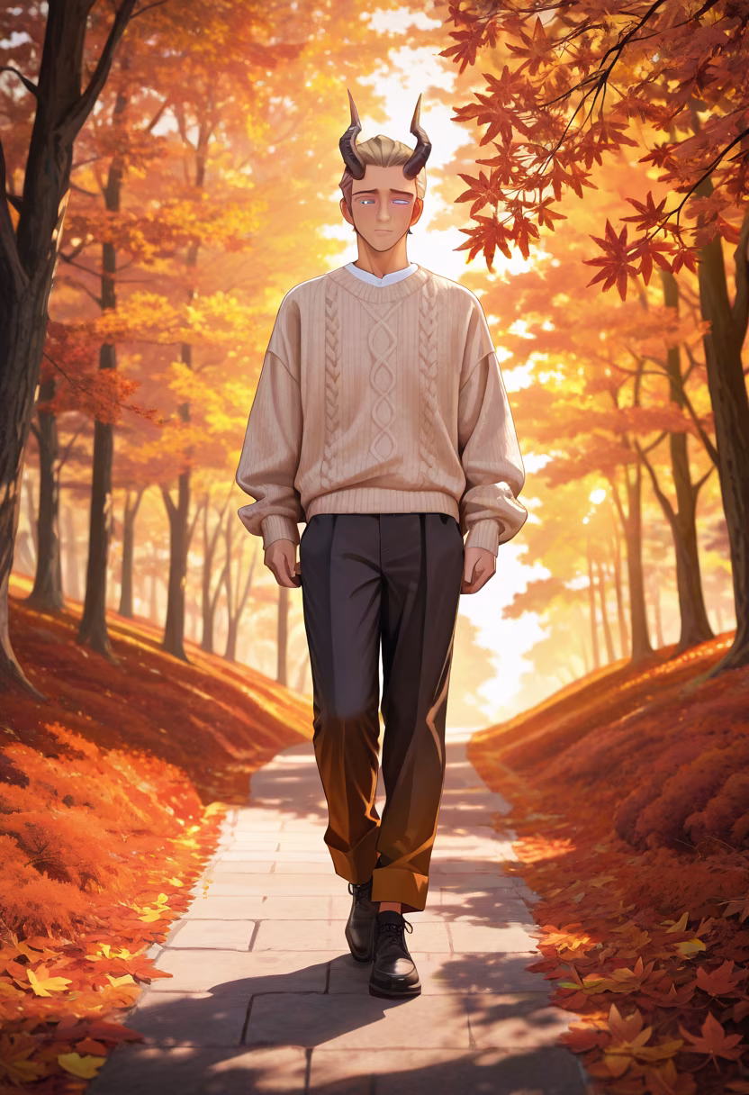 Nothing beats the cool autumn air while wearing my favorite sweater. Enjoying a quiet moment in the park before the leaves all fall. 🍂☕ #autumnvibes #cozyseason #naturewalk #fallfashion #peacefulday #dandere #quietmoments #goldenhour #sweaterweather #octobermood #chillvibes #mensfashion