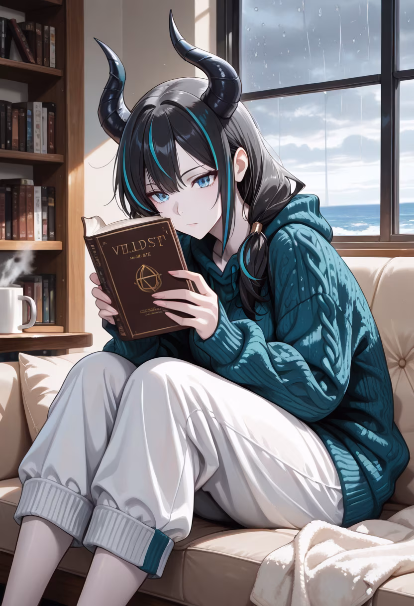 Finally a quiet rainy day to catch up on my reading. Don't look at me like that, I didn't say you could stay here all day! 📖☕️ #cozyvibes #rainyday #bookworm #metime #tsundere #readingnook #comfy #teatime #aesthetic #rainywindow #chillmode #relaxing