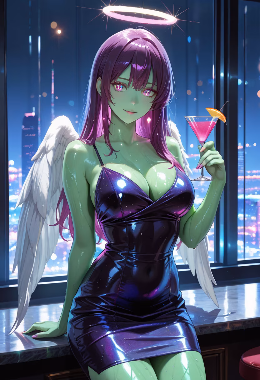 City lights and neon nights. Just waiting for my favorite person to show up… don't keep me waiting too long. 🍸✨ #nightout #cityvibes #neonlights #cocktails #yandere #nightlife #glam #partyvibes #waitingforyou #mood