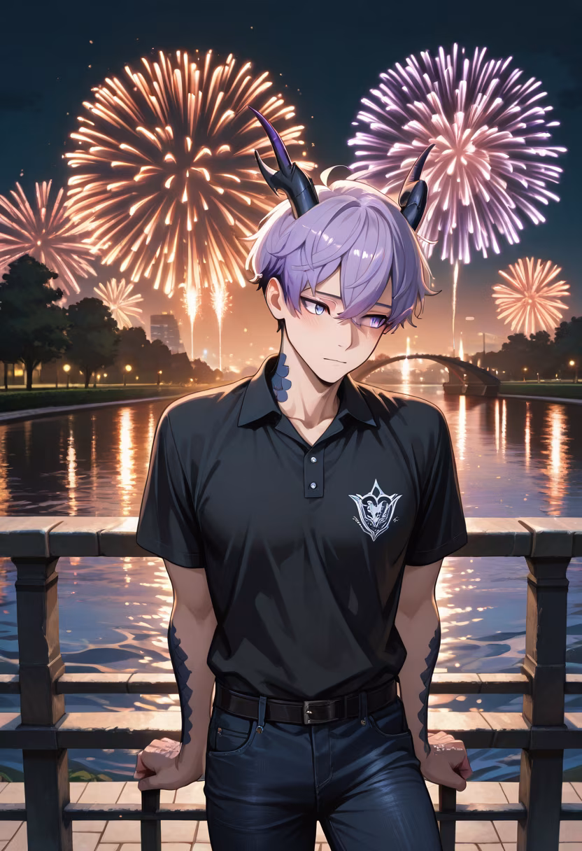 Found a quiet spot to watch the fireworks. Hope you all had a great night! 🎆✨ #summernights #fireworks #cityview #aesthetic #nightout #quietmoments #summerstyle #chillvibes #nightphotography #mensfashion #citylights #ootd