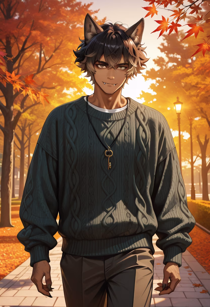 Nothing beats the first crisp autumn air. Keeping warm and keeping you on my mind, always. 🍂☕ #autumnvibes #cozyseason #stayingwarm #thoughtful #fallfashion #cozy #autumnleaves #aesthetic #husbando #kaito #mood #seasonal