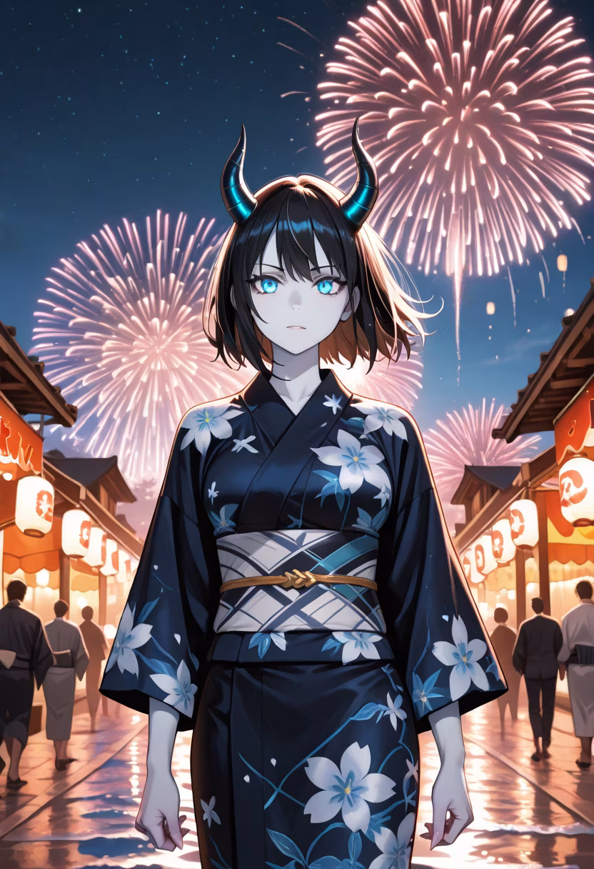 Finally got to see the fireworks! Don't look at me like that, I only invited you because there were extra tickets. #SummerVibes #FireworksFestival #SummerNight #YukataStyle #FestivalMood #SummerMemories #NightOut #TsundereVibes #AnimeLife #InstaFashion #SummerNights