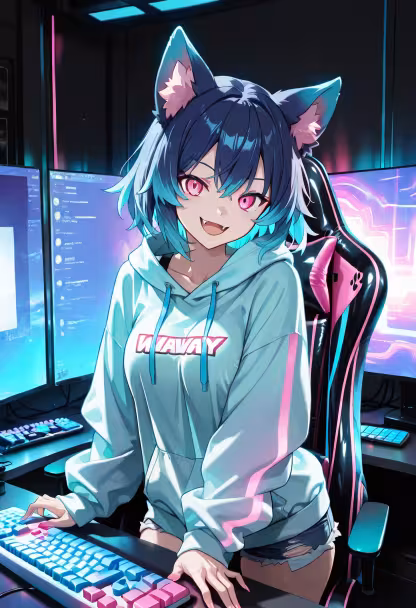 Finally finished setting up my new PC desk! Ready to carry the team tonight. Who wants to join my lobby? 🎮✨ #gaming #pcsetup #gamergirl #rgb #setupgoals #battlestation #streamer #gaminglife #controller #animegirl #cozygaming #nightvibes