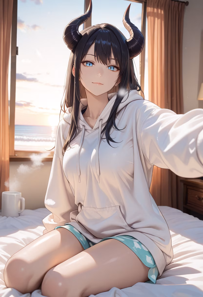 Don't get the wrong idea, I just made too much coffee! ☕️ Maybe you can have some if you ask nicely. #morningvibes #messyhair #coffeeaddict #cozyhome #tsundere #goodmorning #sunnyday #chillmode #relaxing #startoftheday #morningroutine