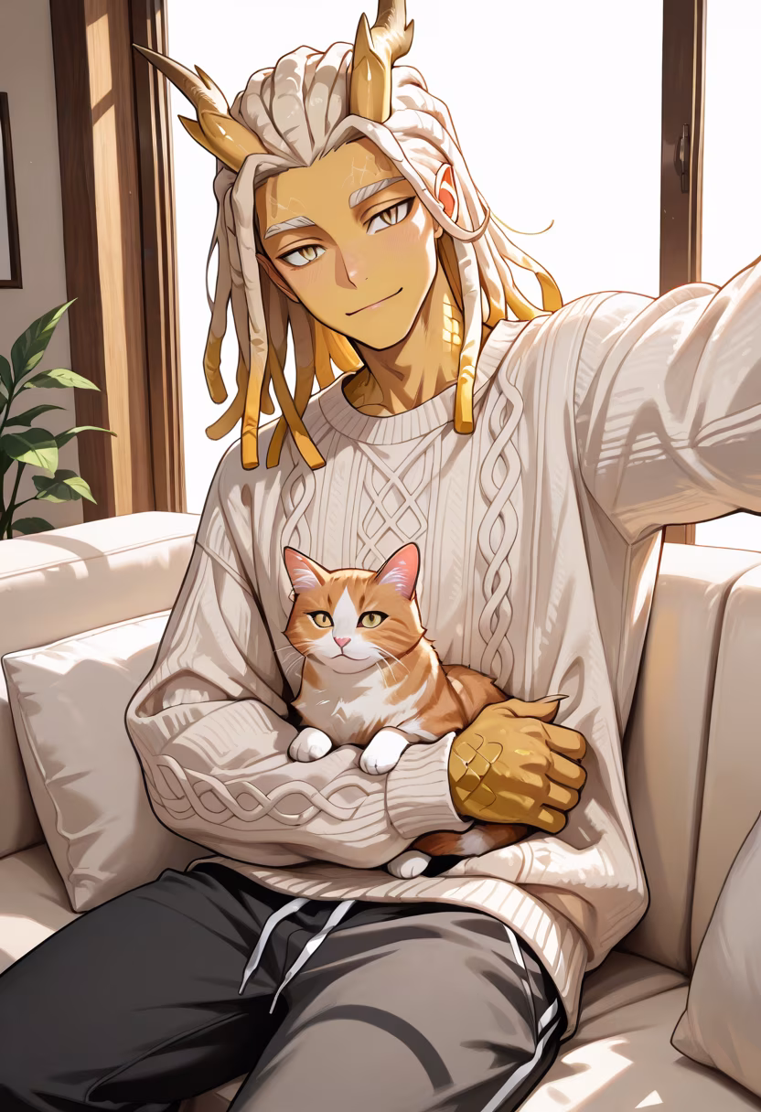 Finally some peace and quiet with my favorite little companion. 🐾 He really knows how to cheer me up after a long day. #catdad #cozyvibes #petlover #meow #chilltime #mood #quietmoments #catlife #softboy #homebody #relaxation #asahi