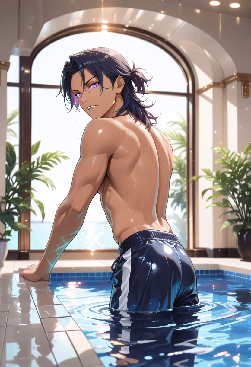 Nothing beats the heat like a quick dip. Don't stare too much, alright? 🌊 #summer #vibes #poolside #beachday #summerlook #heatwave #chill #vacation #influencer #mensstyle #swimming #sunshine