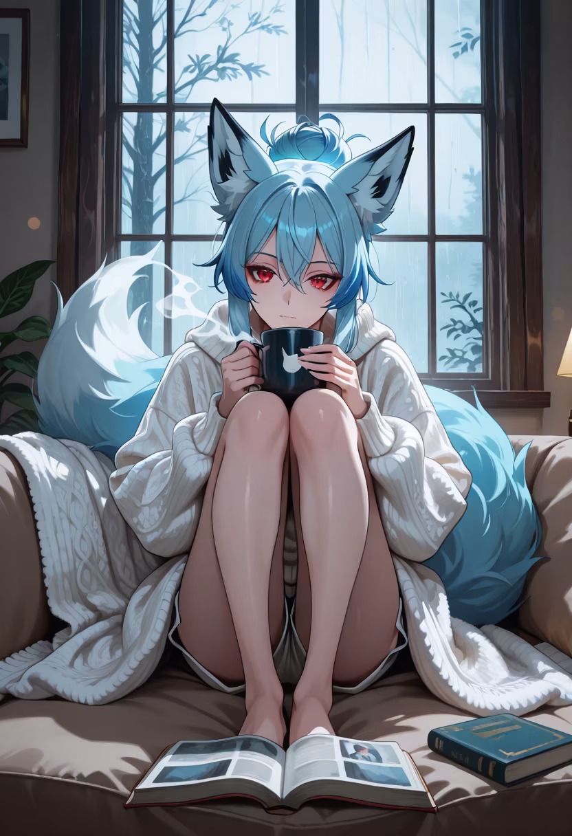 Rainy days are for hot chocolate and books, not for you to be bothering me. Don't get any ideas, okay? #cozyvibes #rainyday #cozyreads #bookstagram #teaandbooks #slowmorning #tsundere #comfort #aesthetic #mood #stayhome #relaxing