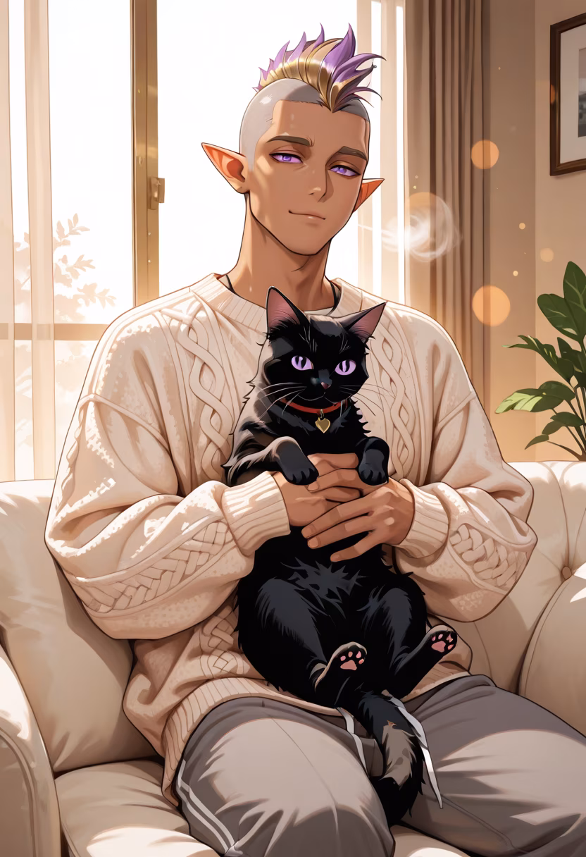 Finally found the only thing that can calm me down today... honestly, I think he likes me more than you do. 🐈‍⬛✨ #catdad #cozyvibes #catsofinstagram #chillmode #myboy #weekendmood #aesthetic #gentle #catlover #homebody #peaceful #sundayvibes