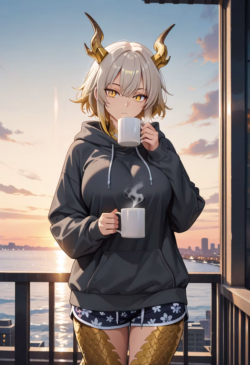 Don't get the wrong idea, I just made too much coffee. It would be a waste to throw it out, okay? ☕️☀️ #morningvibes #cozy #messyhair #coffeeaddict #sunrise #balcony #lazyday #tsundere #morninglight #homebody #freshair