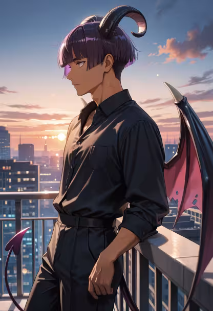 Watching the city lights come alive. Don't wander too far tonight, my love. 🌃✨ #nightview #citylights #rooftop #goldenhour #mood #aesthetic #mensfashion #cityvibes #vibes #yanderevibes #stayclose #nightout