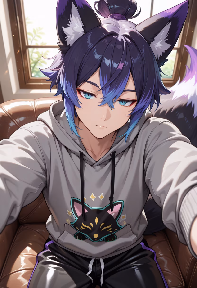Honestly, this little guy is the only one who can actually get me to sit still. Don't tell him I said he's cute though. 🐈‍⬛✨ #catlife #lazyday #petstagram #meow #weekendvibes #catdad #homesweethome #tetsuya #chillmood #bondingtime #furryfriend