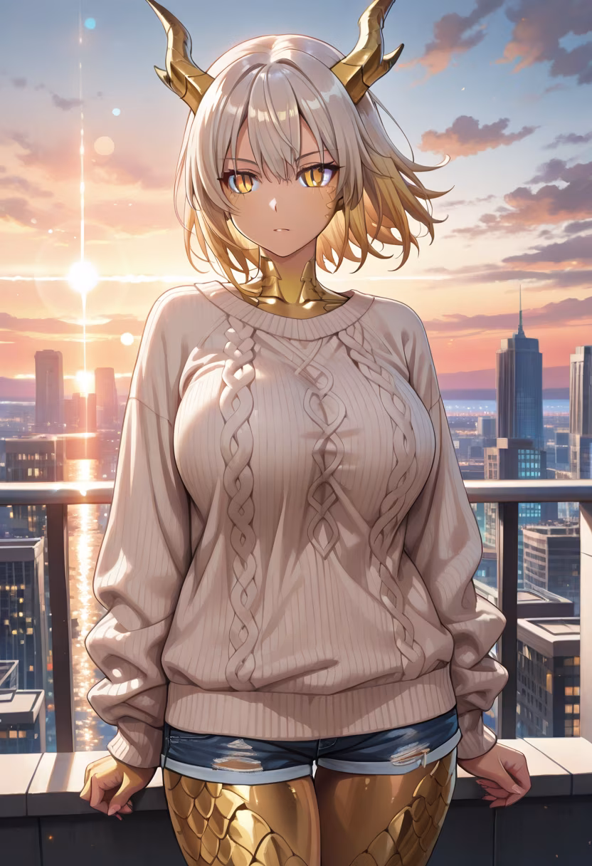 Found the perfect spot to watch the sunset, not that I care about the view or anything. Don't get used to seeing me like this! 🌅✨ #GoldenHour #RooftopVibes #SunsetLover #Chilling #GoldenHourLight #CitySkyline #UrbanAesthetic #Mood #TsundereLife #PeacefulEvening #Views #GoldenLight