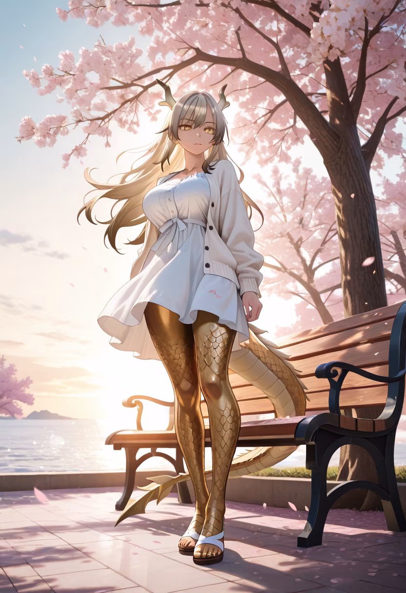 Finally got to see the cherry blossoms before they're all gone! Don't look at me like that, I didn't come here just for the pictures... okay, maybe a little. #SakuraSeason #SpringVibes #CherryBlossoms #Hanami #PinkPetals #GoldenHour #AfternoonStroll #AnimeGirlLife #TsundereMoments #NatureLovers #SpringFashion #PicnicDay